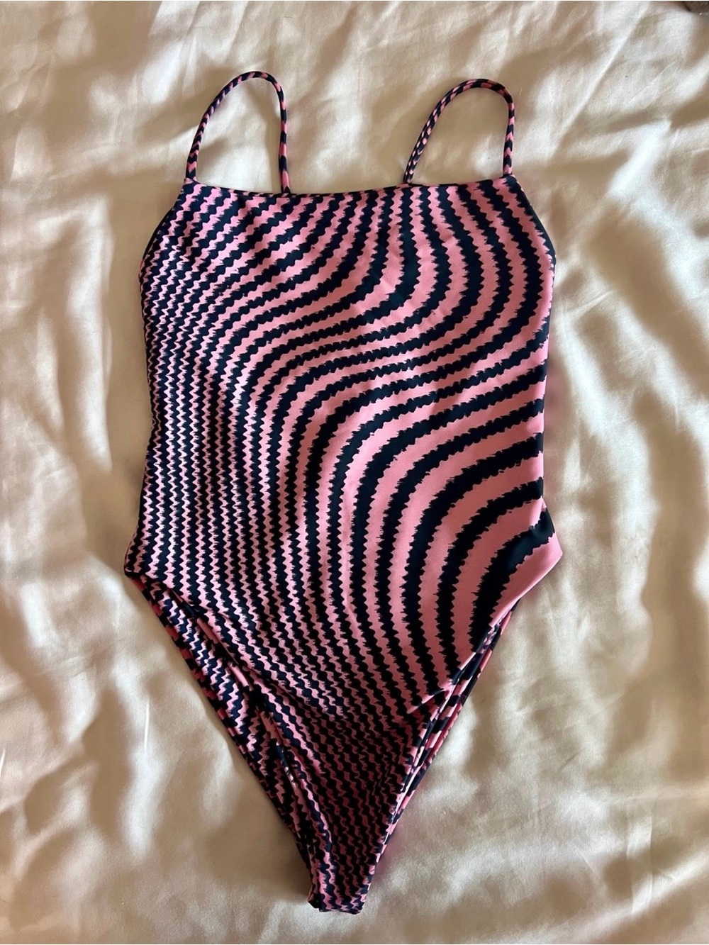 Skatie Pink and Black Wave-Stripe One-Piece
